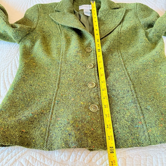 VTG 90s Dark Academia Liz Claiborne Green Tweed Wool Blend Blazer Size 10 - Picture 15 of 15